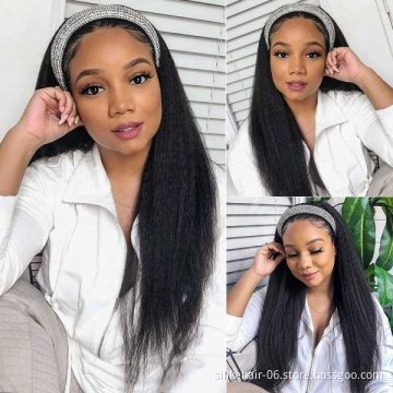 24 " Long Silky Straight wigs with Black yaki Headband wigs High Temperature Synthetic Hair extension kinky curly Headband Wigs